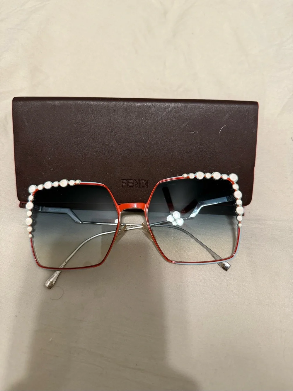 Fendi Blue/Silver Tone Gradient FF0259/S Studded Square Sunglasses